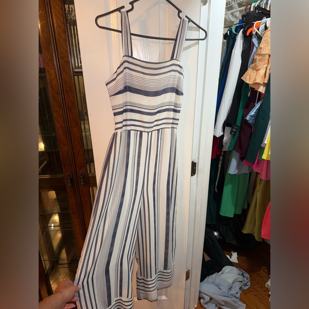 Japna Navy and White Striped Jumpsuit